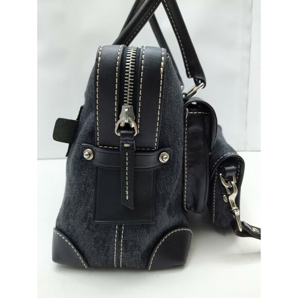 Dooney & Bourke Black Canvas DB Printed Pockets Zipper Satchel Bag w/ Wallet - Picture 4 of 14